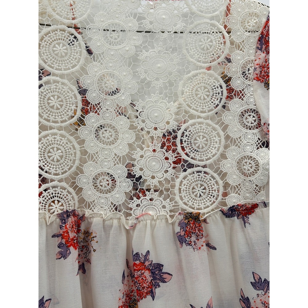 Xhilaration Floral Lace Boho Peasant Blouse Medium Bell Sleeve Top Cottagecore - Picture 5 of 10